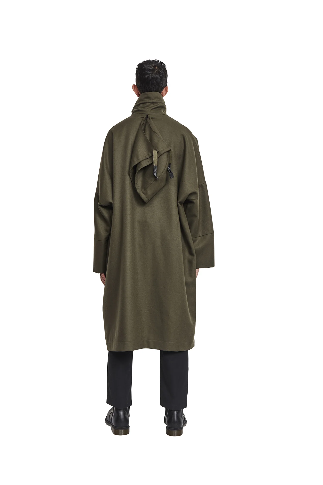 BOX COAT WITH DETACHABLE HOOD, ARMY GREEN — BERTHOLD